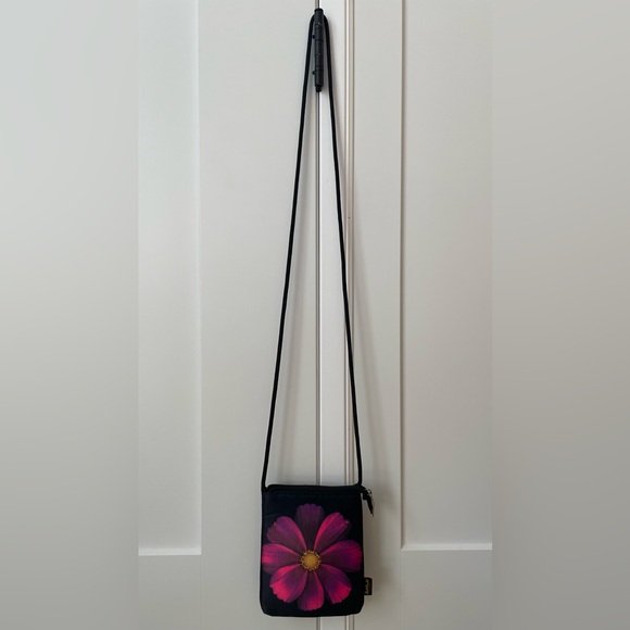 Rare Harold Feinstein Collection small black crossbody bag purse pink sunflower - Picture 2 of 8
